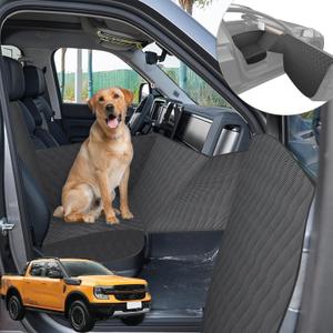 RUIANTE Dog Car Seat Cover for Front Seat Pets Travel Safety Seats Booster Seat Dogs Fronts Seats Cover with Car Door Side Panel & Hard Borad Universal for Cars Pickup Trucks (Black)