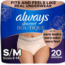 Always Discreet Boutique Incontinence and Postpartum Underwear for Women, Maximum Protection, Small/Medium, Rosy, 20 Count