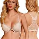 Front Clasp Lace Bra Underwire Lightly Padded Demi Bras (36B, Nude)