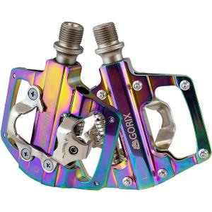 GORIX Bike Pedals Pedal One Side Flat Binding Pedal Cleat Set MTB Road Mountain Bicycle Oil Slick(GX-PZ103)