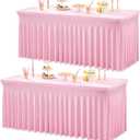 2Pack Baby Pink Spandex Table Clothes for 6 Foot Rectangle Tables, Wrinkle Free Fitted Tablecloths 6ft Stretchy Light Pink Tablecovers Desk Skirt for Parties Weddings Birthday Banquet Baby Shower
