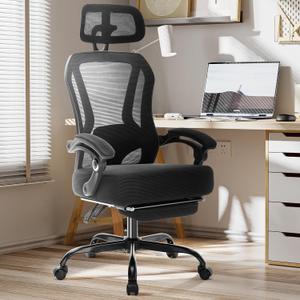 Ergonomic Office Chair with Footrest,Ultra Thick Reclining Office Desk Chair with Adjustable 2D Lumbar Support and Headrest,Spring Cushion,High Back Premium Mesh Computer Chair Office Chairs,Black, 27.5" W x 27.5" D x 50" H
