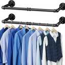 Wall Mounted Clothes Rack 38.4 Inch, 2 Pack Industrial Pipe Clothing Rack, Black Wall Clothing Rack, Multi-Purpose Clothing Hanging Rod for Closet