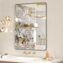 OKPAL Brushed Nickel Bathroom Mirror for Wall 28 x 36 in, Rectangular Metal Framed Silver Mirror for Vanity Beveled Round Corner Aluminum Alloy Rectangle Modern Mirror(Horizontal/Vertical)