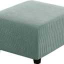 H.VERSAILTEX Square Ottoman Covers Ottoman Slipcovers Folding Storage Stool Furniture Protector Form Fit with Elastic Bottom, Stretch High Spandex Small Checks Jacquard Fabric(Large, Sage)