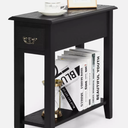 2 Tier End Bedside Sofa Side Table Narrow Nightstand w/Drawer &Shelf Black