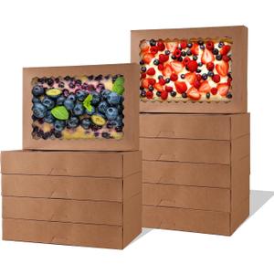24 pcs Cookie Boxes,14x10x2.5 Inch Large Bakery Boxes with Window for Pies Chocolate Strawberries Muffins Donuts Pastry Dessert Christmas(Brown) (Brown, 14 * 10 * 2.5inch/24pcs)