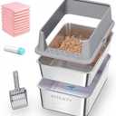 Stainless Steel Sifting Litter Box, for Pine Wood Pellet Cat Litter, XXL Metal Cat Litter Boxs with Lid, 23.6''X15.7''X14'' High-Sided Litter Box,Leak-Proof,Easy to Clean, with Scoop, Urine Pad, Liner