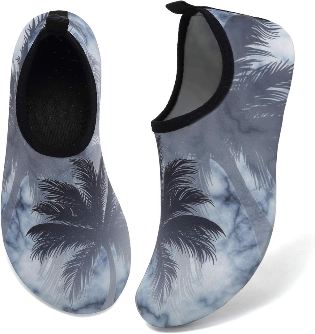 WateLves Water Shoes for Womens Mens Barefoot Quick-Dry Aqua Socks for Beach Swim Surf Yoga Exercise New Translucent Color Soles 38/39, Coconut Tree