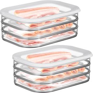 Tioncy Deli Meat Container Fridge Bacon Container for Refrigerator Stackable Food Storage Boxes with Lid for Deli, Lunch Meat, Cheese and Meal