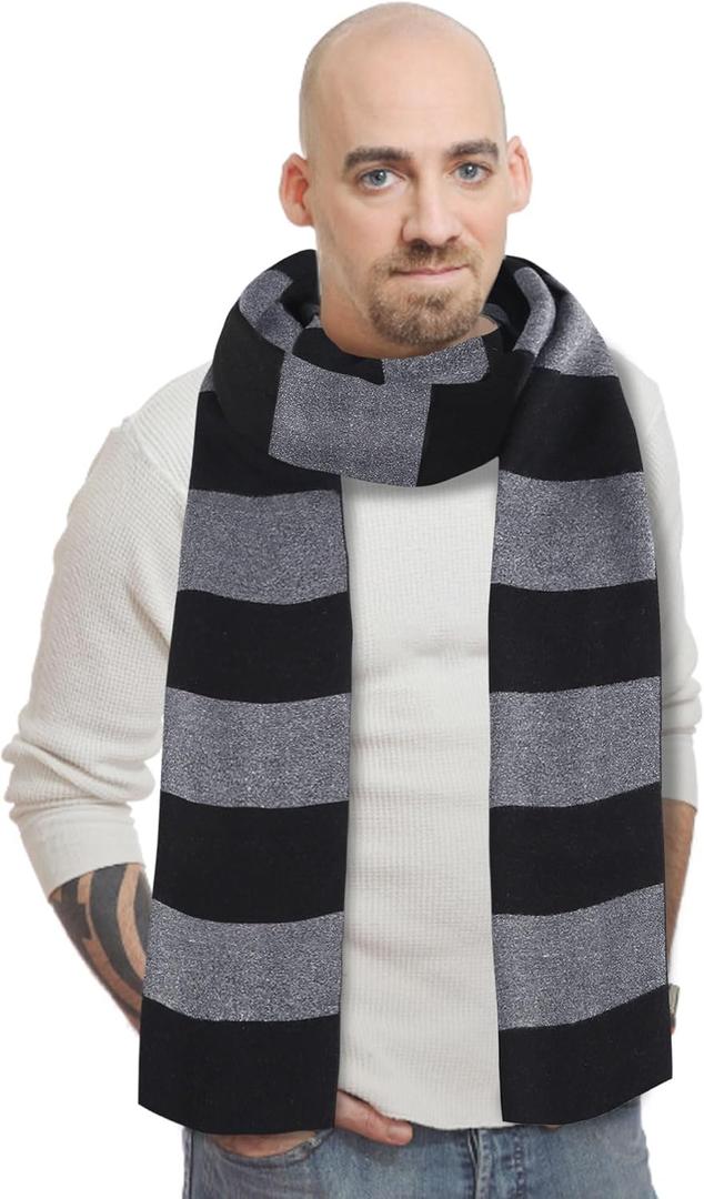 Scarf for Men, Black and Gray Striped Mens Scarf Winter Halloween Costume Accessories for Men