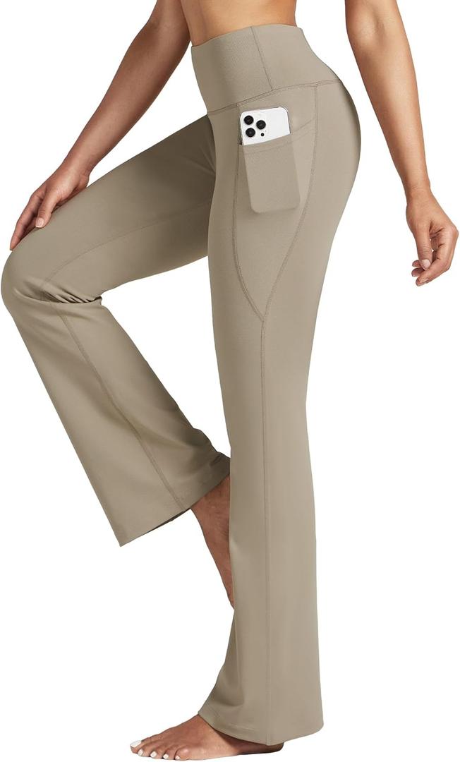 Willit Women's Yoga Pants 27"/29"/31"/33" Flare Leggings Bootcut High Waist Tummy Control Workout Pants with Pockets (Khaki, S)