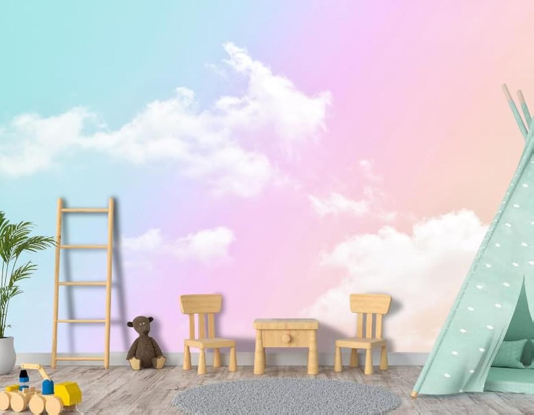 -Colorful Clouds Ceiling Fabric Wallpaper Living Room Bedroom Bathroom Boys Girls Kids Room Modern Abstract Mural- 137"x96" not Peel and Stick