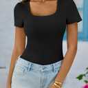 ANRABESS Womens Short Sleeve Tops Built in Bra Summer T Shirts Scoop Neck Ribbed Knit Fitted Basic Tee Casual Going Out Top (Black, L)