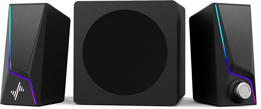 Nylavee Computer Speakers with Subwoofer, 2.1 PC Speakers System with 8 Lighting Modes, 60W Peak Power, AC Adapter Powered, Bluetooth 5.4, USB/USB-C and 3.5mm Aux in for Desktop, Monitor, Gaming