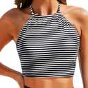 Women Swim Top - High Neck Bikini Top Only Halter Swimsuit Bathing Suit 2025, Size S