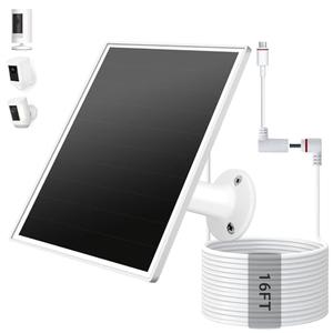 VERVERAY Solar Panel for Ring Camera, 6W Solar Charger with USB-C & Barrel Plug for Ring Stick Up Cam Plus/Pro & Spotlight Cam Battery Series, Waterproof, 16ft Cable, White