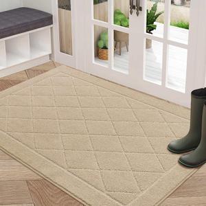 BEQHAUSE Dirt Trapper Door Mat 32" x 48", Doormat Non-Slip Entryway Rugs Washable, Dog Door Mat Stain Resistant and Absorbent Welcome Floor Mat for Front Back Door, Mud Wet Shoes & Paws, Warm Beige