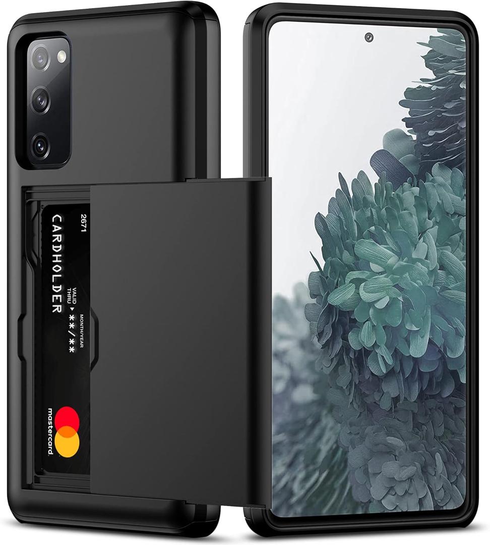 Nvollnoe for Samsung S20 FE Case with Card Holder Dual Layer Heavy Duty Protective for Galaxy S20 FE Case Hidden Card Slot Slim Wallet Cover for Samsung S20 FE 5G 6.5''(Black)