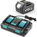 6.0Ah Lithium-ion Replacement for Makita 18V Battery and Rapid Dual Charging Port Charger Compatible with Makita Battery 18V BL1815 BL1830 BL1840 BL1850 BL1860