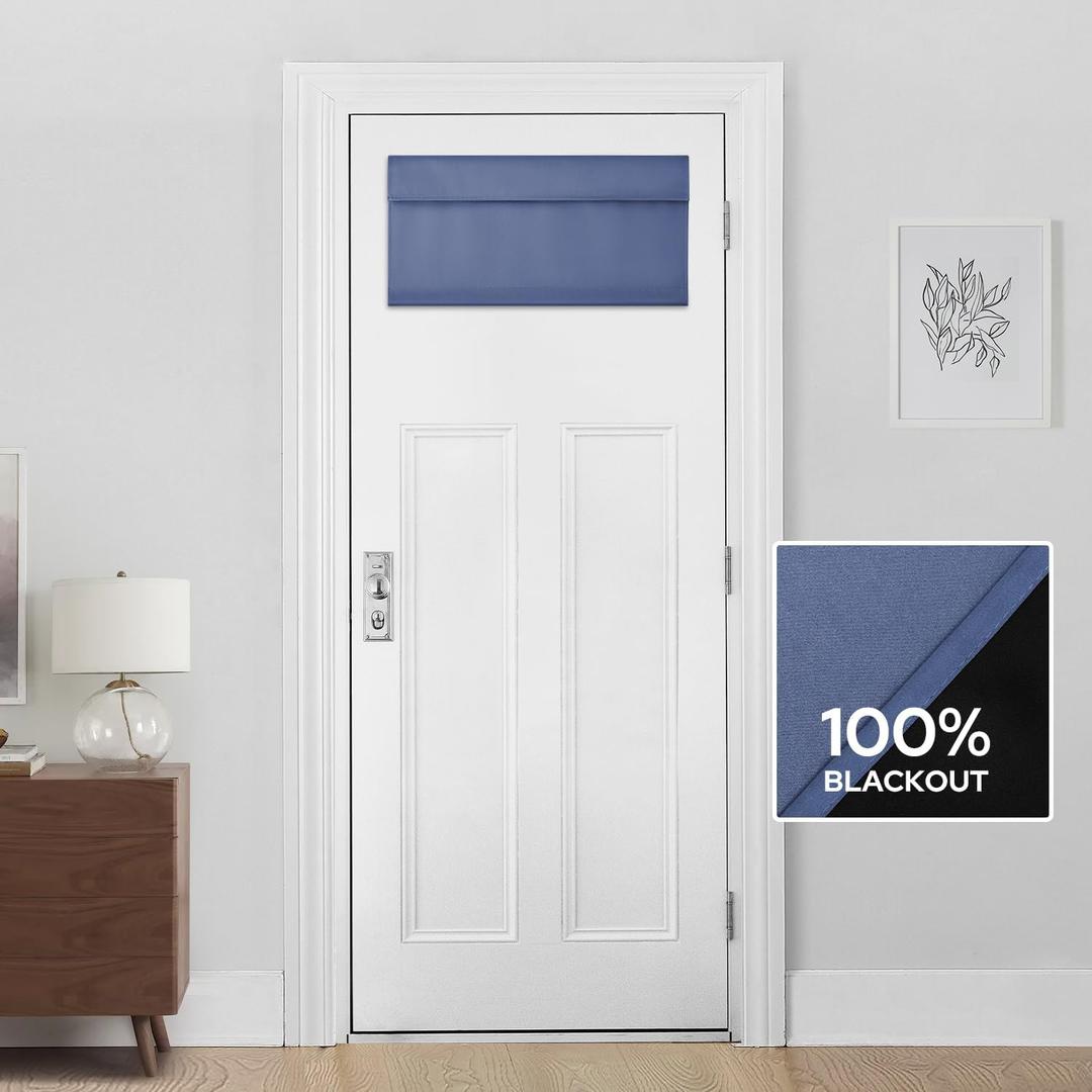 HOMEIDEAS 100% Blackout French Door Curtains, Privacy Small Door Curtains for Window, 26 X 12 Inch Shades for Front Window, Thermal Insulated Covering, 1 Panel, Stone Blue