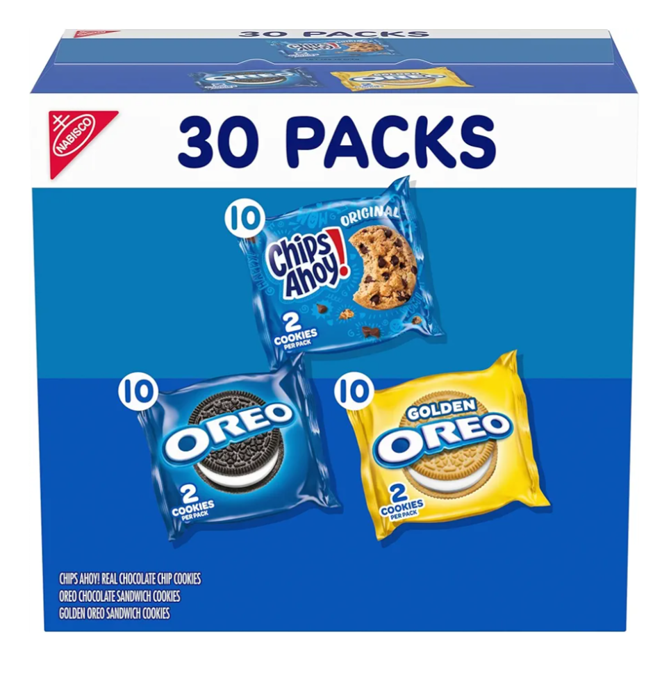 Nabisco Sweet Treats Cookie Variety Pack OREO, OREO Golden & CHIPS AHOY!, 30 Snack Packs (2 Cookies Per Pack), BB Date: 03/22/26