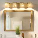MELUCEE 4 Lights LED Bathroom Vanity Light with Unique Smoke Acrylic Panel, Modern Brass Vanity Light Bar Bathroom Light Fixtures Wall Sconce for Bath Powder Room Entryway, 20W 3000K Warm Lighting