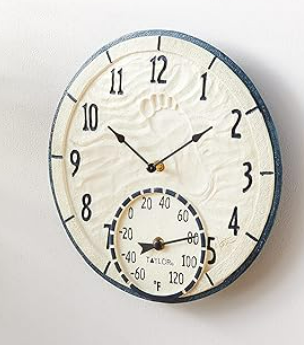 Taylor Precision Products 14" By The Sea Clock with Thermometer, Multicolored