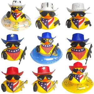 kaixiaoru 9Pcs Independence Day Ducks Patriotic Plastic Ducks Bulk Independence Day Accessories for Classroom Prizes 4th of July Memorial Day Party Favors, Pack of 2