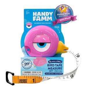 8Ft Animal Shaped Kids Tape Measurer, Fun Level and Protractor Angle Finder, Educational Children's Tools, Small Measuring Tapes for Learning Early Math Skills, Ages 3 and up, Pink Bird