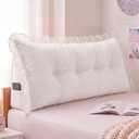 Leinuosen 39 in Ruffle Wedge Headboard Pillow for Dorm Twin XL College Bed Reading Bolster Dorm Velvet Triangular Bed Backrest Wedge Pillow Cushion for College Reading Support(White)