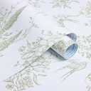 Floral Birds Wallpaper Peel and Stick Green and White Contact Paper  16.9"x 118.1" Vintage Floral Self Adhesive Removable Wallpaper Green Flower Contact Paper for Bathroom Kitchen Decor