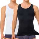 TAILONG 2 Pack Compression Shirt Men Body Shaper Slimming Shirt Tank Top Shapewear Tummy Control Vest, M/L