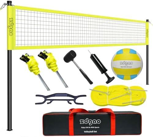 Volleyball Net Outdoor - Portable Volleyball Set for Backyard with Professional Volleyball Net, Wrap Yarn Volleyball and Pump, Boundary Line, Carry Bag