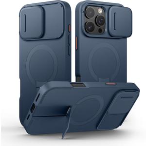 SURITCH for iPhone 16 Pro Max Case with Magnetic Camera Slide Cover and Adjustable Kickstand, Compatible with MagSafe, Shockproof Bumper Case Slim Protective Cover 6.9 Inch, Blue