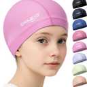COOLMATE Fabric Swim Cap for Women, Men & Kids Silicone Water Resistant Layer, Lightweight Cloth Cap for Pool & Lap Swimming Non-Slip Comfortable Fit, Gift for Swimmers (1 Pack) (Pink, XS)