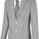 Wehilion Mens Seersucker Suit Jacket Casual Summer Blazer Slim Fit Sport Coats Suits Jackets Wedding Prom Tuxedo Blazers (Large, Black)