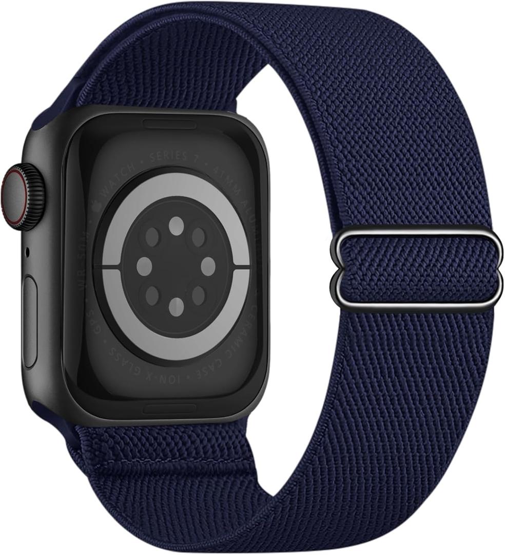 Stretchy Elastic Bands Compatible with Apple Watch Band 46mm 45mm 44mm 42mm 41mm 40mm 38mm 49mm Women Men, Water-Resistant Solo Loop Nylon Sport Straps for iWatch Series 11 10 9 8 7 6 5 4 3 SE Ultra (Midnight Blue)
