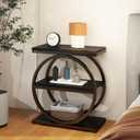 IBUYKE Narrow End Table with 3 Storage Shelves, Industrial Sofa Side Table, Double Round Metal Frames, Slim Nightstand and Bedside Table for Bedroom, Living Room, Black UTMJ418B, 23 Inches X 11 Inches X 25 Inches