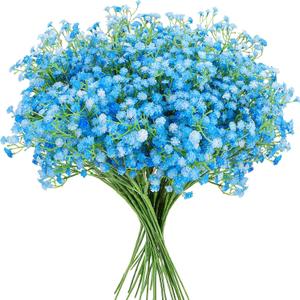 24 Pcs Blue Fake Baby Breath Artificial Flowers 20.5 Inch Real Touch Gypsophila for Wedding Bouquet Party Decor Faux Floral Arrangements Home Garden Centerpieces