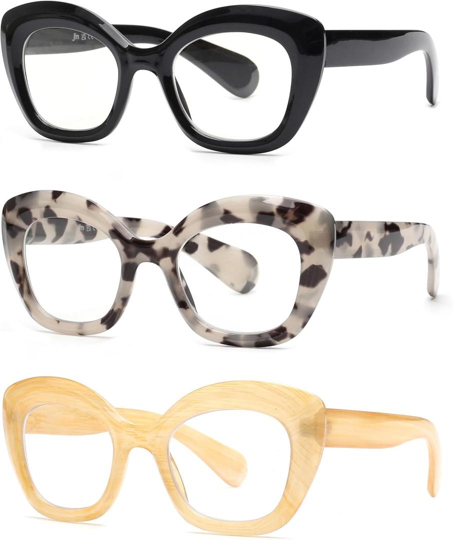 JM Cat-Eye Reading Glasses for Women, Blue Light Blocking Computer Readers with Spring Hinge (3 Pack Mixed Color)