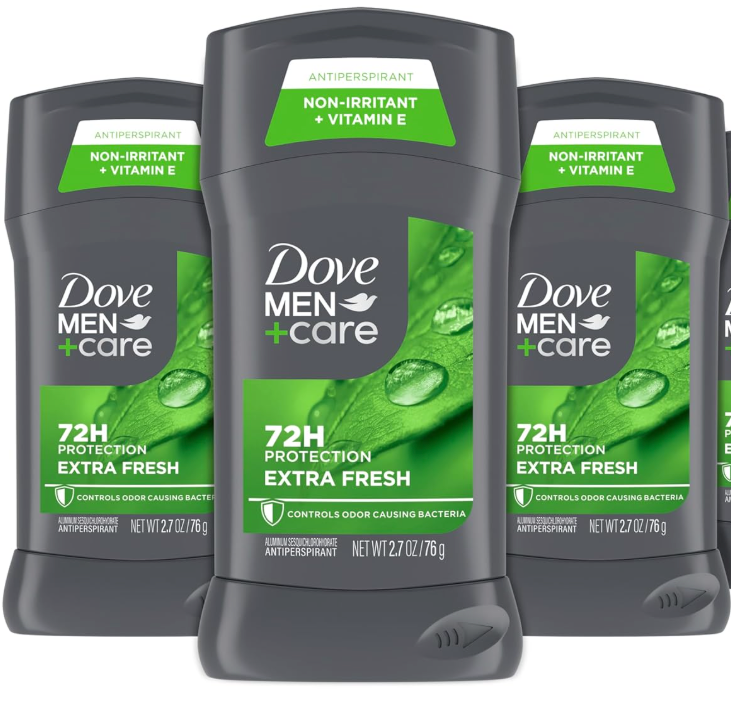 Dove Men+Care Antiperspirant Deodorant Stick for Men 3 Count Extra Fresh with 72-hour Sweat & Odor Protection with 1/4 Moisturizing Cream & Long-lasting Citrus scent 2.7 oz