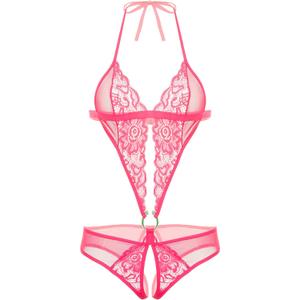 Avidlove Women Deep V Lingerie Lace Teddy One Piece Babydoll Mini Bodysuit (Medium, Rose Red)