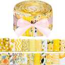 Hosuly 40 Pcs Yellow Floral Fabric Spring Jelly Fabric Quilting Patchwork Roll Yellow Quilting Strips 2.55 Inch Precut Patchwork Roll for Craft Sewing DIY Crafts