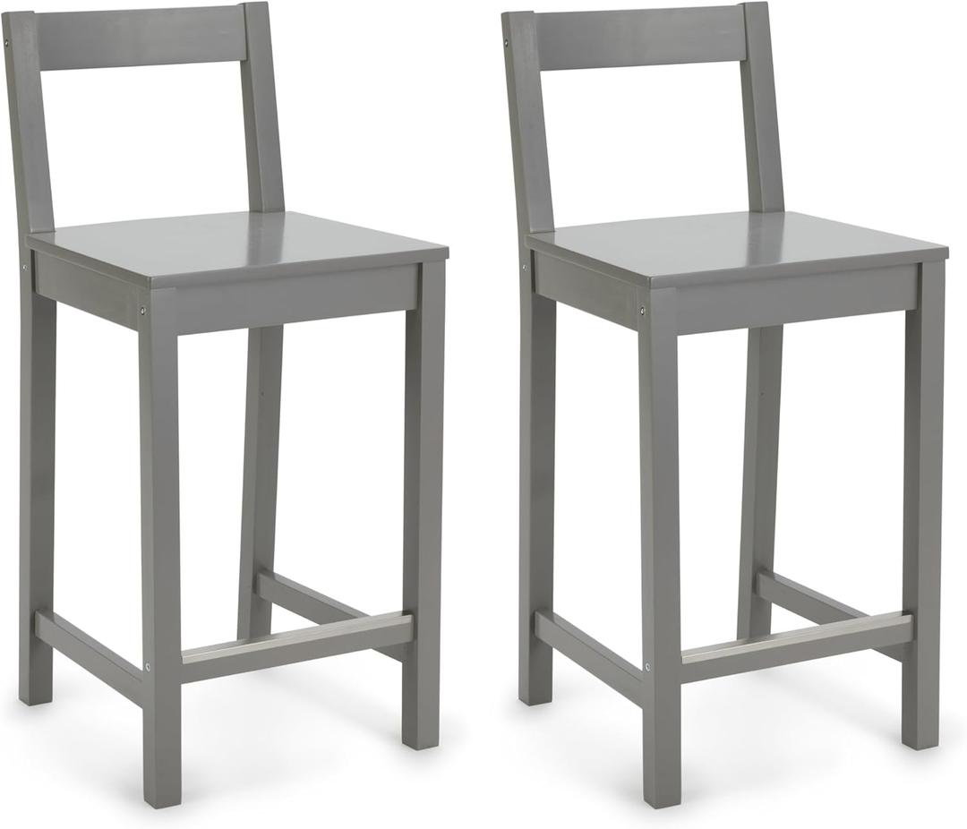 Amazon Basics Wooden Bar Stool with Backrest 24", Grey, Set of 2