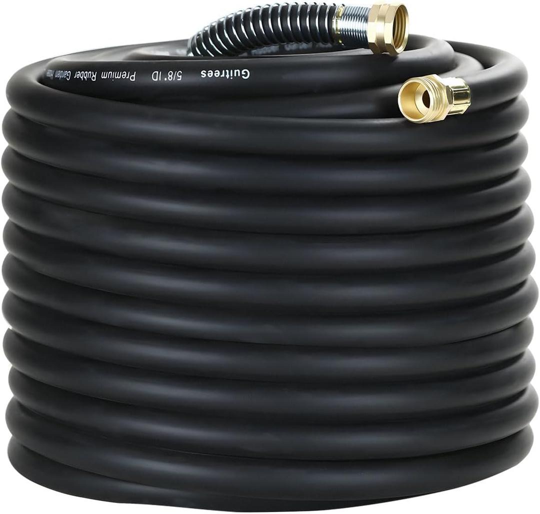 Guitrees 150FT 5/8 Heavy Duty Rubber Garden Hose - 300psi Working, 1000psi Burst - Hot/Cold Water - Five-Layered Braiding for Durability - Versatile for Gardening, Agriculture, Construction(Black)