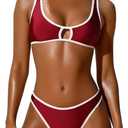 Sexy Bikini Sets for Women Two Piece Color Block Bathing Suit Women's High Leg Thong Swimsuits (Red, S)