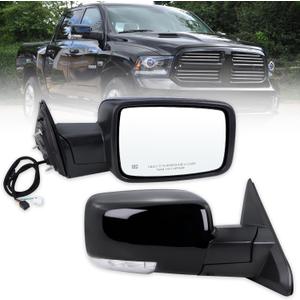 Right Passenger Side Door Mirror Compatible With 2013-2018 Ram 1500 2500 3500 With Power Folding Power Glass Heated Turn Signal Puddle Lights Black Replace#68096196AF (Right, 9+2Pins)