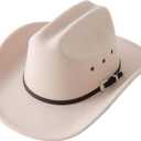 Jastore Kids Western Cowboy Cowgirl Hat Boys Girls Felt Fedora Hats with Buckle Belt