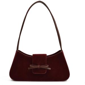 Small Shoulder Bags for Women Suede Handbag Cute Bow Purse Y2K Suede Hobo Handbag Clutch Underarm Purse (One Size, Burgundy)